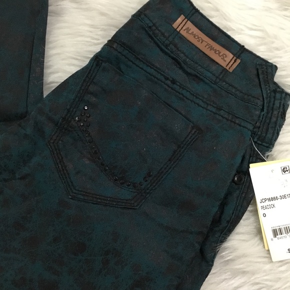 Almost famous women’s skinny black green marble denim jeans size 0 new - Picture 6 of 6